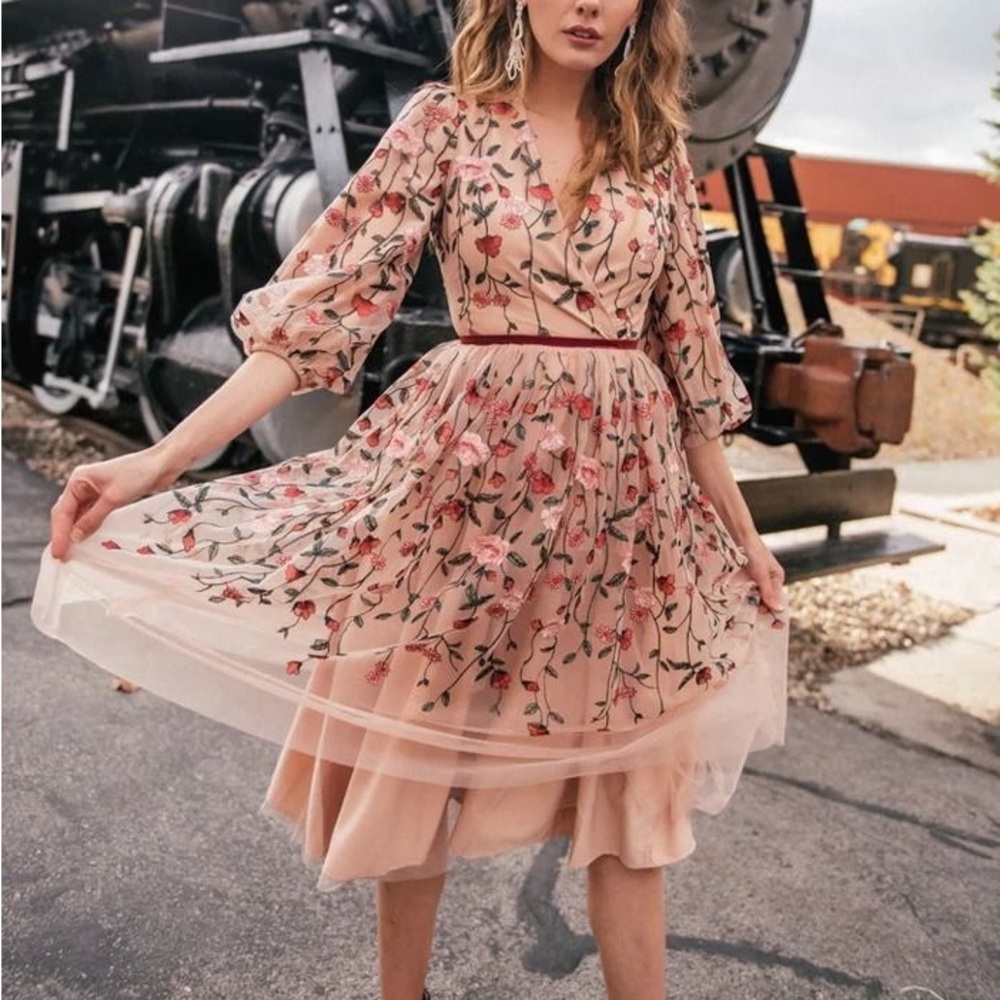 JessaKae Floral Midi Dress in Pink and Cream